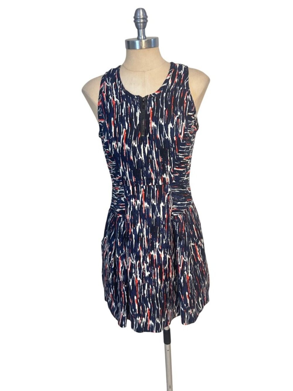 Milly Womens Abstract Print Sleeveless Dress W/ Pockets Size 6 Linen & Silk